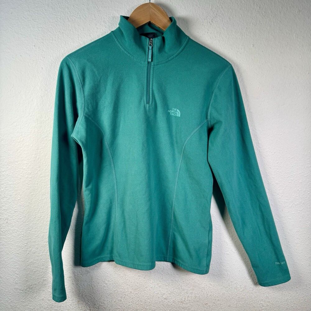 The North Face Womens Teal Quarter Zip Fleece Jacket Pullover Size Medium
